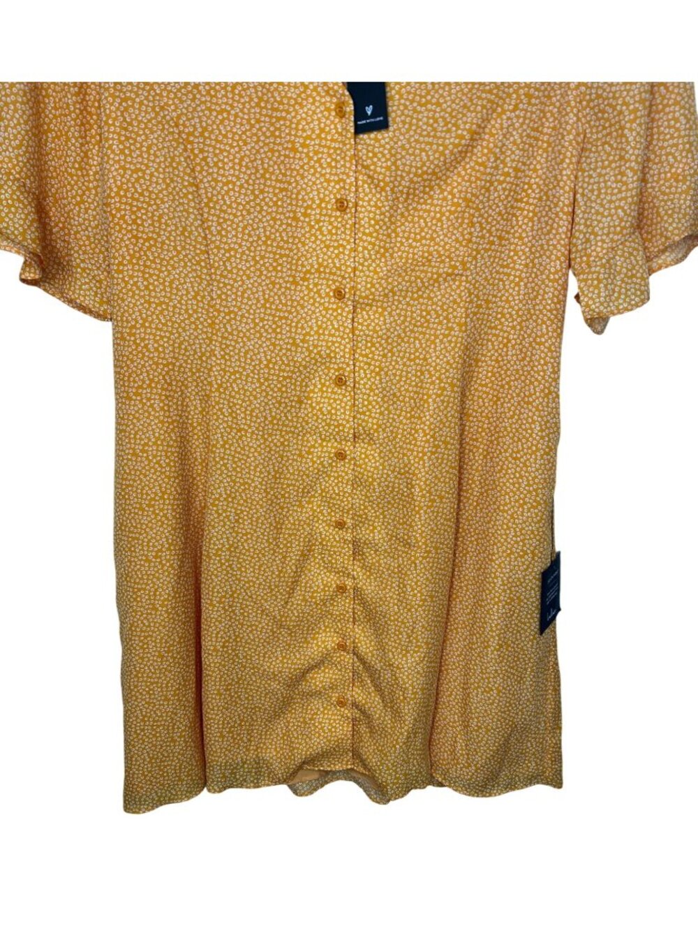 Lulus Castana Mustard Yellow Button-Up Dress With Ruffle Sleeves & Tie Back XL - Picture 11 of 16